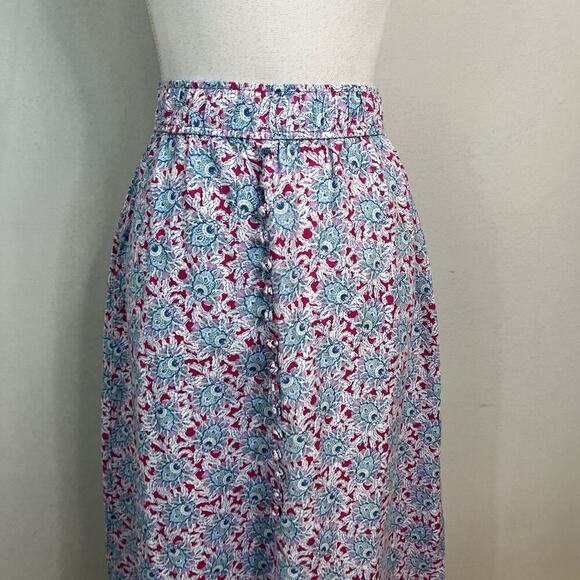 Ann Taylor Loft Skirt size Small Pink Blue Paisley Linen Midi A Line Summer - Picture 3 of 9